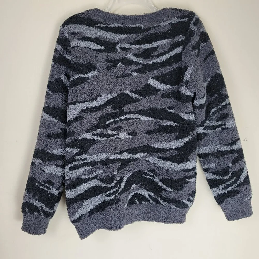 Barefoot Dreams CozyChic Seaside Crew Camo Sweater Carbon Size M
